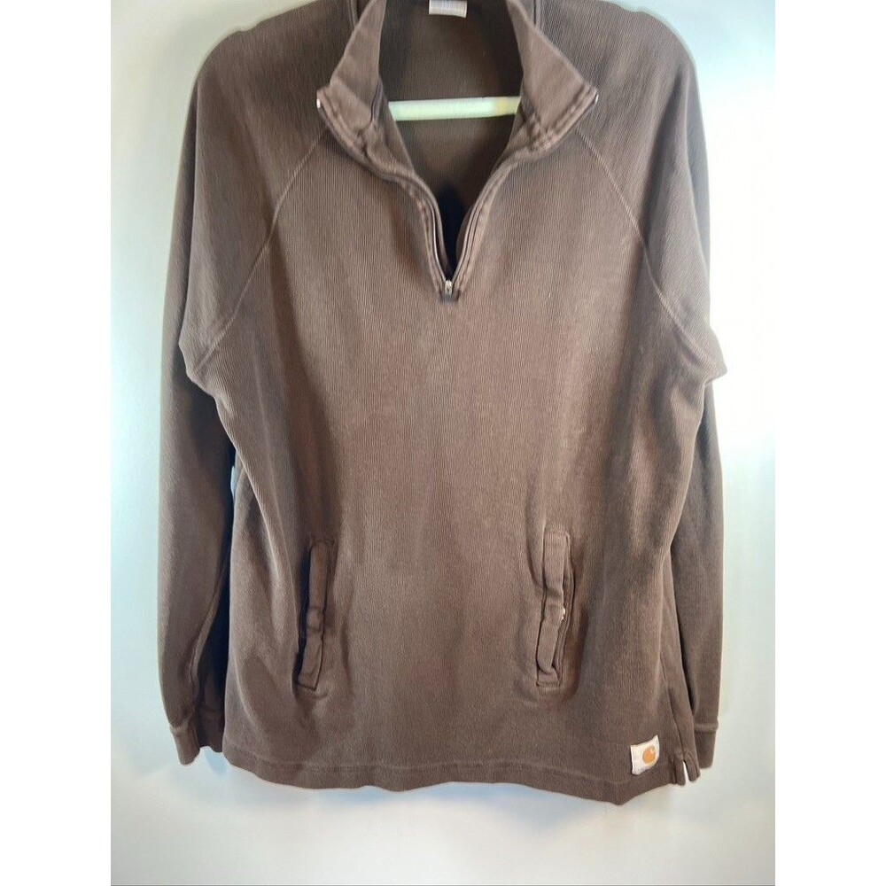 CARHARTT MENS LARGE BROWN 1/4 ZIP PULLOVER HEAVY WEIGHT SHIRT